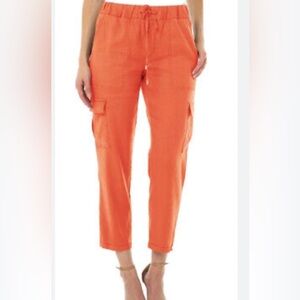 Liverpool Stretch Linen Cropped Cargo Pants Elastic Waist & Drawstring Size 6/28